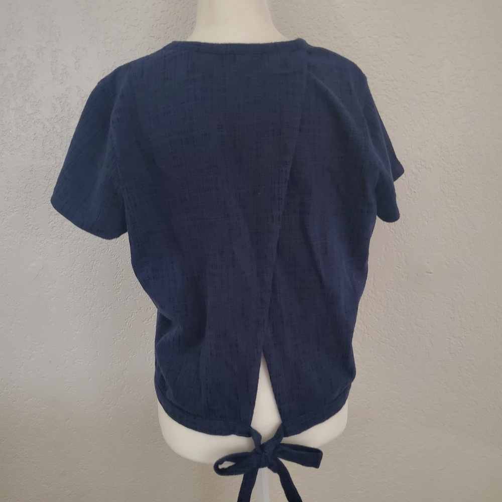Madwell Navy Tie Back Short Sleeve Shirt Size Large